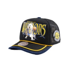 Mitchell & Ness x LRG Golden State Warriors Wild Art Mesh Trucker Snapback Hat Black