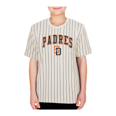New Era San Diego Padres 2026 City Connect Pinstripe Jersey Youth Short Sleeve T-Shirt Cream Blue Pinstripe