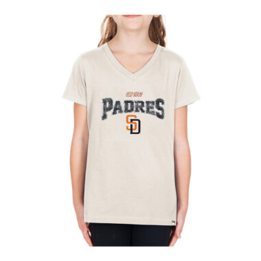 New Era San Diego Padres 2026 City Connect Girls Youth V-Neck Short Sleeve T-Shirt Cream