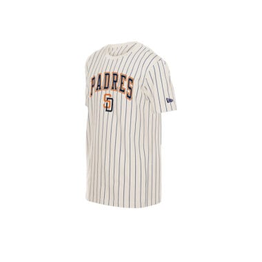 New Era San Diego Padres 2026 City Connect Pinstripe Jersey Youth Short Sleeve T-Shirt Cream Blue Pinstripe