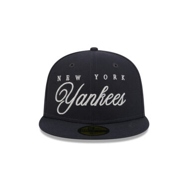 New Era 59Fifty New York Yankees Scripted Fitted Hat Dark Navy White