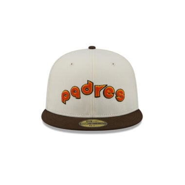 New Era 59Fifty San Diego Padres 2T Chain Stitch Fitted Hat Chrome White Brown