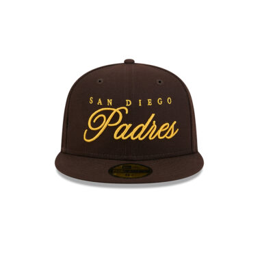 New Era 59Fifty San Diego Padres Scripted Fitted Hat Brown Gold