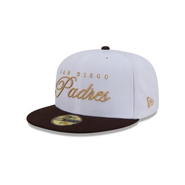 New Era 59Fifty San Diego Padres Scripted Fitted Hat White Gold Brown