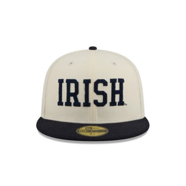 New Era 59Fifty University of Notre Dame Fighting Irish 2T Chain Stitch Fitted Hat Chrome White Blue