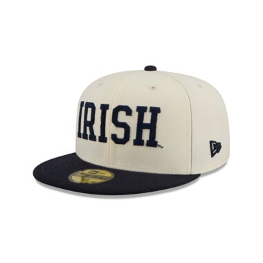 New Era 59Fifty University of Notre Dame Fighting Irish 2T Chain Stitch Fitted Hat Chrome White Blue