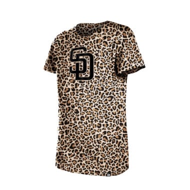 New Era San Diego Padres Fierce Print Youth Girls Short Sleeve T-Shirt Leopard Print Black