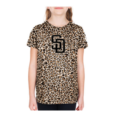 New Era San Diego Padres Fierce Print Youth Girls Short Sleeve T-Shirt Leopard Print Black