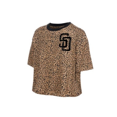 New Era San Diego Padres Fierce Women's Crop Short Sleeve T-Shirt Leopard Print Black