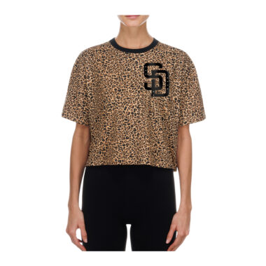 New Era San Diego Padres Fierce Women’s Crop Short Sleeve T-Shirt Leopard Print Black