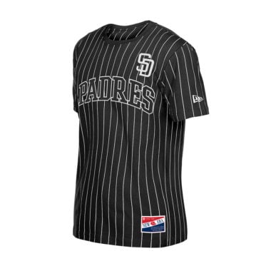 New Era San Diego Padres Pinstripe Jersey Short Sleeve T-Shirt Black White Pinstripe