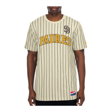 New Era San Diego Padres Pinstripe Jersey Short Sleeve T-Shirt Cream White Gold Brown Pinstripe