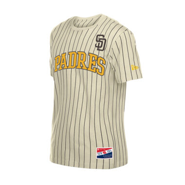 New Era San Diego Padres Pinstripe Jersey Short Sleeve T-Shirt Cream White Gold Brown Pinstripe