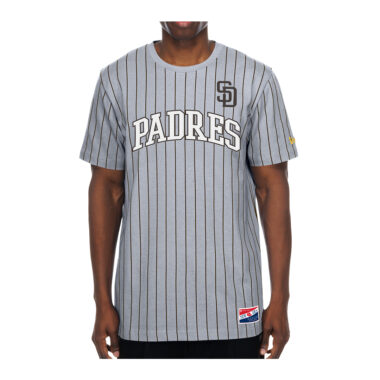 New Era San Diego Padres Pinstripe Jersey Short Sleeve T-Shirt Gray Brown Pinstripe