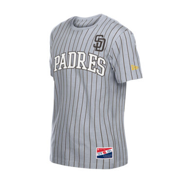 New Era San Diego Padres Pinstripe Jersey Short Sleeve T-Shirt Gray Brown Pinstripe