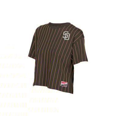 New Era San Diego Padres Pinstripe Jersey Women's Crop Short Sleeve T-Shirt Brown Gold
