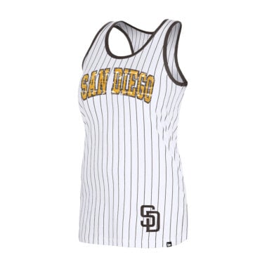 New Era San Diego Padres Pinstripe Women's Tank Top T-Shirt White Brown Pinstripe