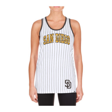 New Era San Diego Padres Pinstripe Women’s Tank Top T-Shirt White Brown Pinstripe