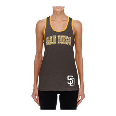 New Era San Diego Padres Script Women’s Tank Top T-Shirt Brown Gold