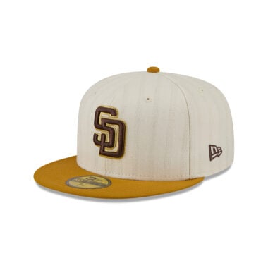 New Era 59Fifty San Diego Padres 5950 Day Herringbone Fitted Hat Chrome White Brown Mustard