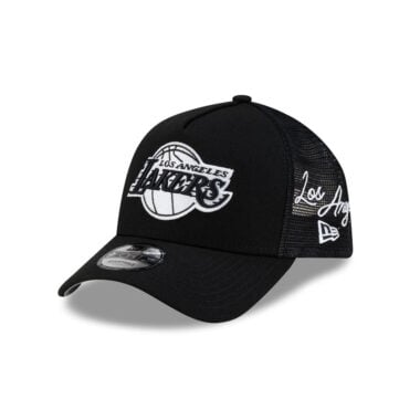 New Era 9Forty Los Angeles Lakers TR A-Frame Mesh Trucker Snapback Hat Black White