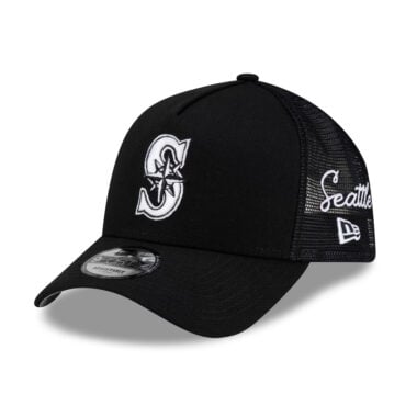 New Era 9Forty Seattle Mariners TR A-Frame Mesh Trucker Snapback Hat Black White