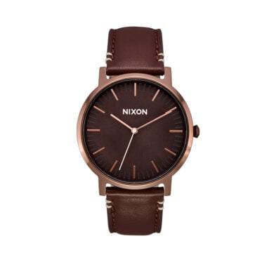 Nixon Porter Leather Watch Chocolate Dark Roast Brown