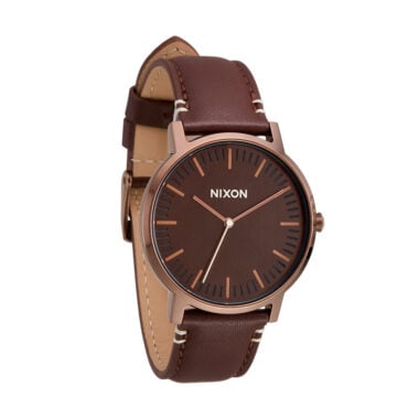 Nixon Porter Leather Watch Chocolate Dark Roast Brown 2