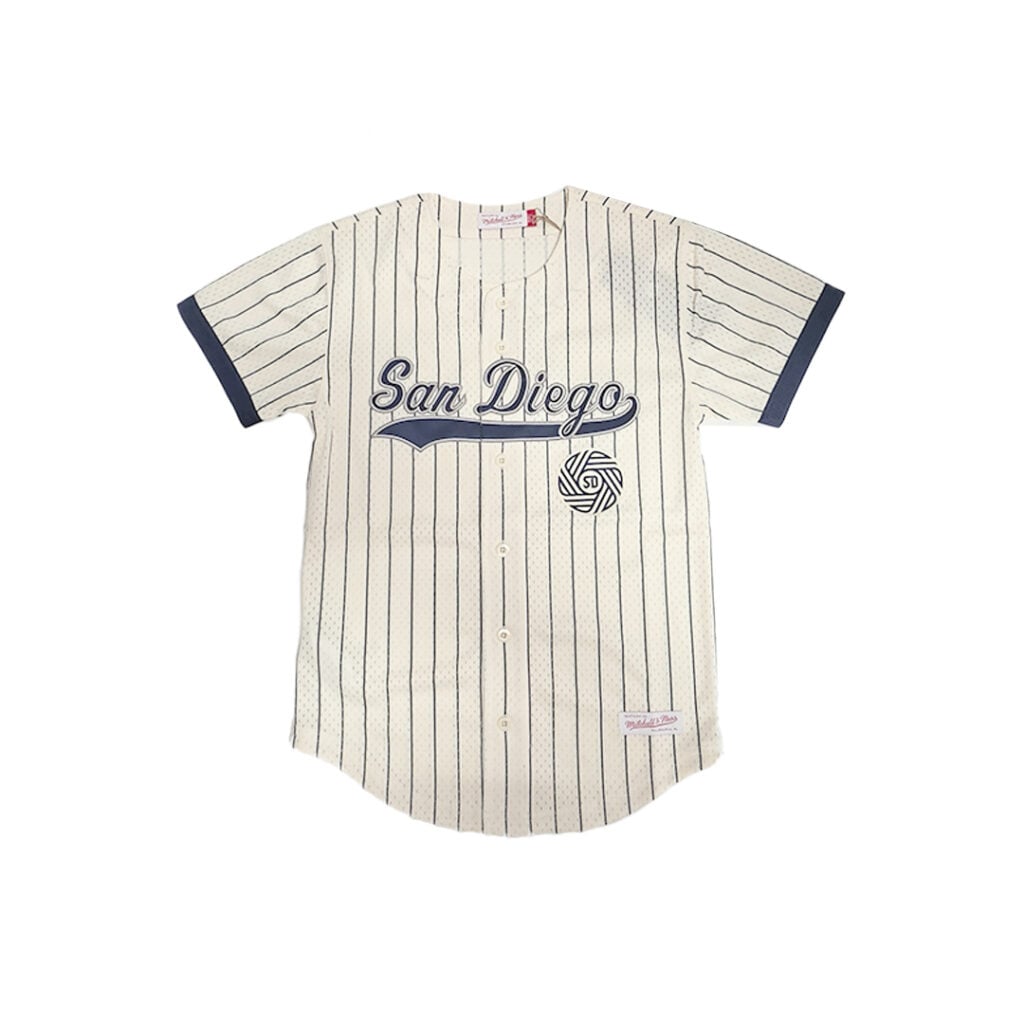Mitchell & Ness San Diego Football Club SDFC N&N Mesh Button Front Jersey Cream Pinstripe