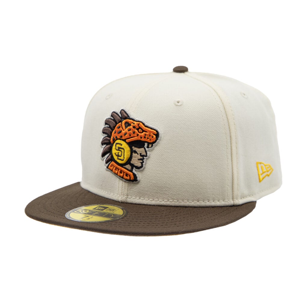 New Era 59Fifty San Diego Padres Ocelotl Fitted Hat Chrome White Brown New Era 59Fifty San Diego Padres Ocelotl Fitted Hat Chrome White Brown