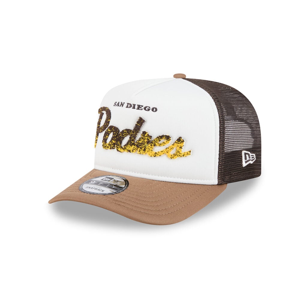 New Era 9Fifty San Diego Padres Autumn Fade Mesh Trucker A-Frame Snapback Hat White Brown Tan New Era 9Fifty San Diego Padres Autumn Fade Mesh Trucker A-Frame Snapback Hat White Brown Tan