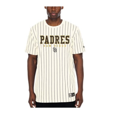 New Era San Diego Padres Pinstripe Short Sleeve T-Shirt Chrome White Brown Gold