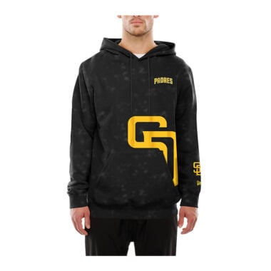 New Era San Diego Padres Script and Stack Acid Wash Pullover Hoodie Black Gold