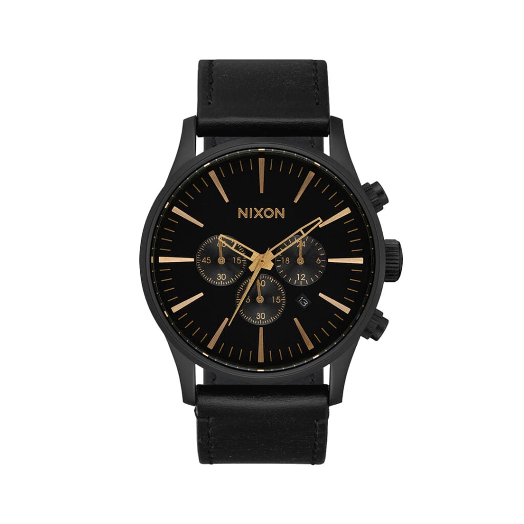 Nixon Sentry Chrono Leather Watch Matte Black Gold Black Nixon Sentry Chrono Leather Watch Matte Black Gold Black