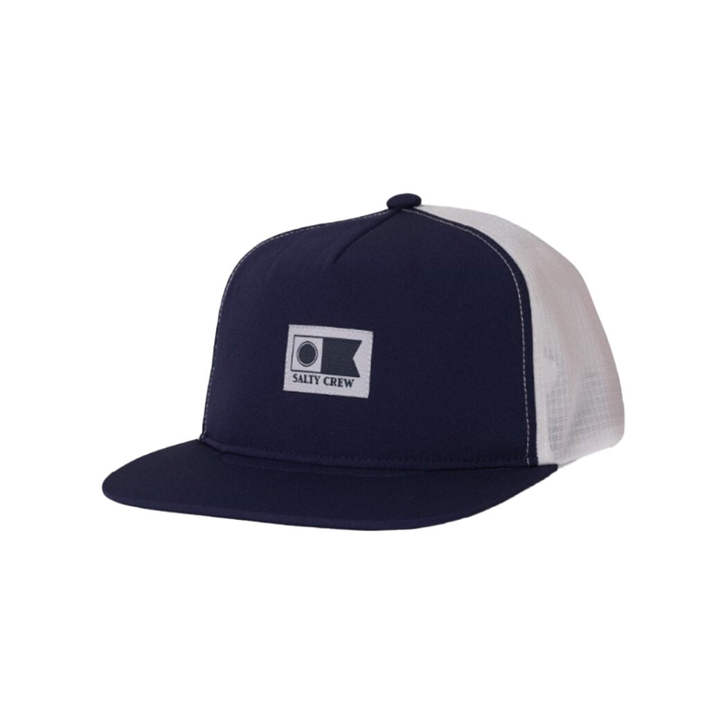 Salty Crew Flagship Tech Mesh Trucker Snapback Hat Navy Grey Salty Crew Flagship Tech Mesh Trucker Snapback Hat Navy Grey